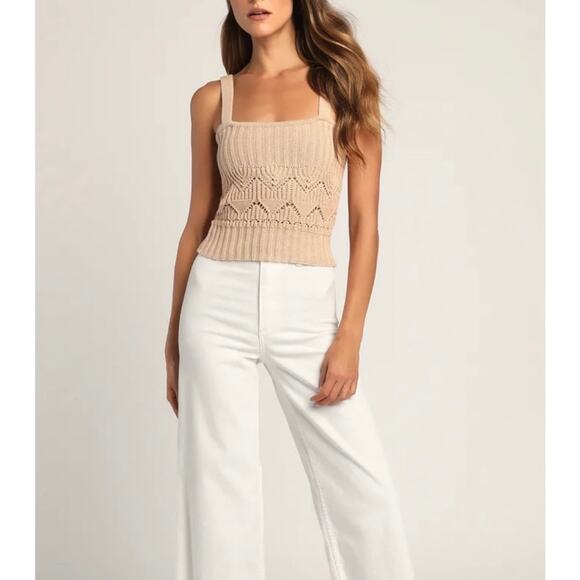 Lulu's Tan Point for Me Pointelle Knit Sweater Tank Large NWT - Picture 8 of 8